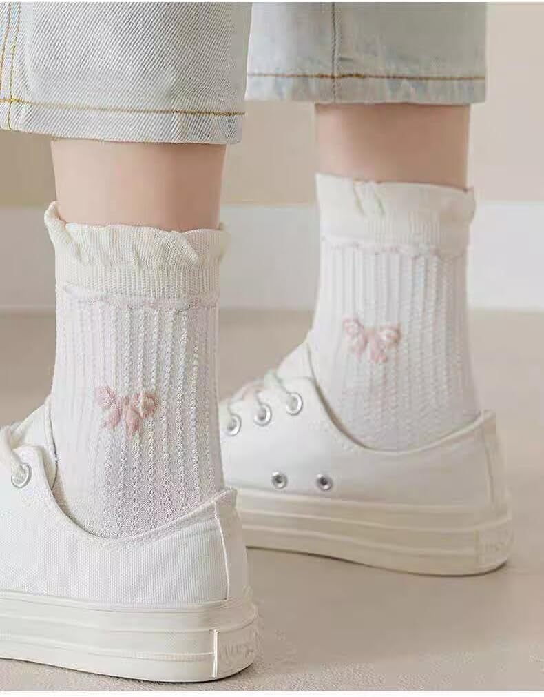 MarJunSep Cute Floral Crew Socks for Women Teen Girls Flower Cottagecore Frilly Vintage Fancy Cotton Socks - Image 2